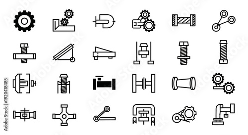Mechanical Engineering Icons Set in Line Style