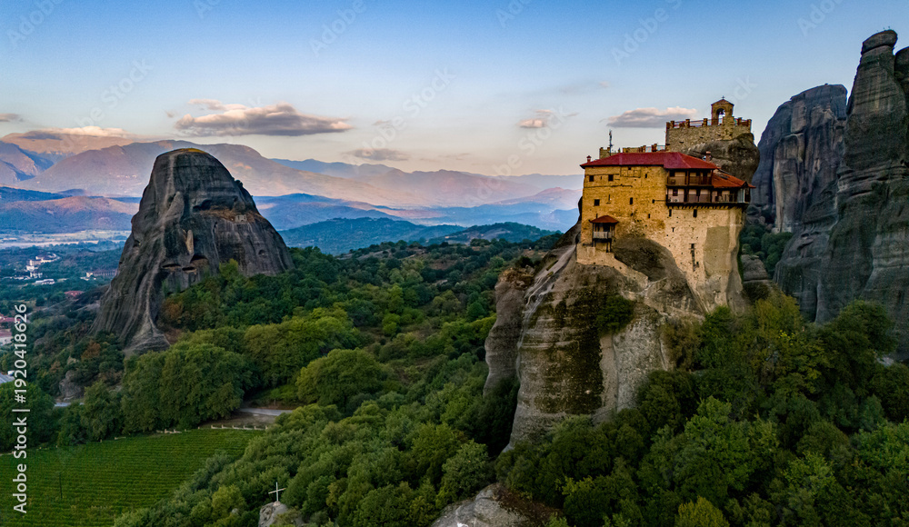 Naklejka premium View of Meteora with Eastern Orthodox monasteries, Greece