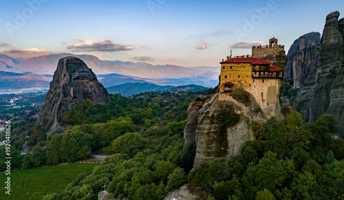 View of Meteora with Eastern Orthodox monasteries, Greece