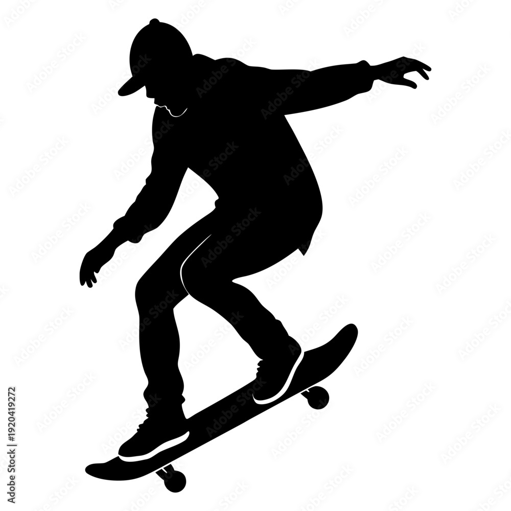 Fototapeta premium Skateboarder Silhouette Vector On Transparent Background
