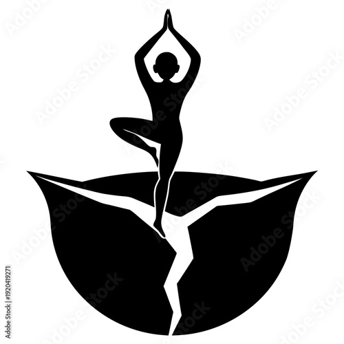 Yoga Pose Figure On Cliff Silhouette Vector On Transparent Background