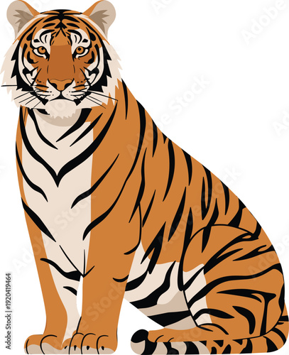 Tiger Illustration with Bold Orange and Black Stripes Isolated on Transparent Background Wild Predator Concept