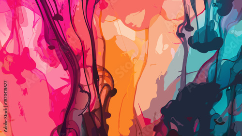 Abstract vibrant ink swirls create a colorful and dynamic composition