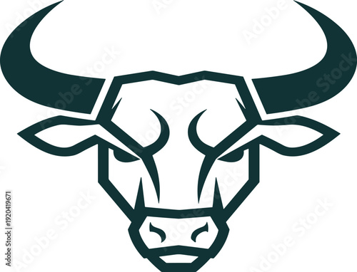 Bold geometric bull mascot vector logo with sharp angular horns for corporate and sports branding.
