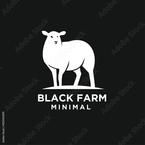 Minimalist White Sheep Logo for Black Farm on Dark Background