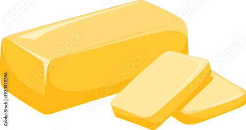 Golden Butter Blocks Isolated on Transparent Background Dairy Ingredient Concept