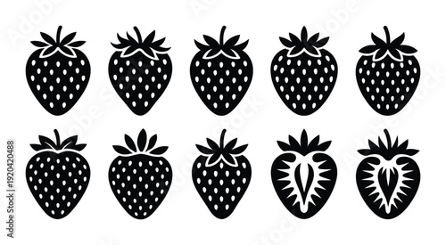 Vector illustration featuring silhouettes of strawberries in a row