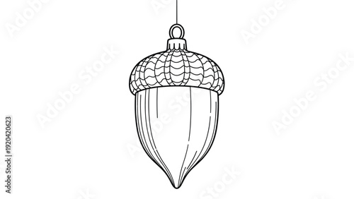 Acorn shaped christmas ornament line art with wavy patterns for holiday season decorations and festive winter craft projects.