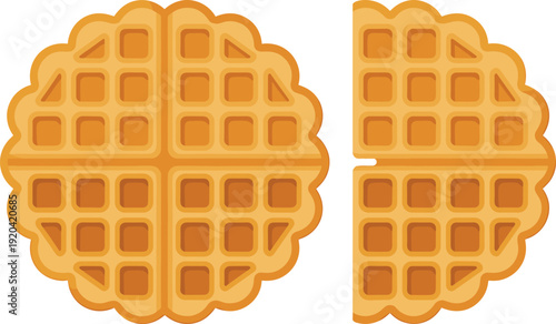 Golden Waffles Cut in Half Isolated on Transparent Background Sweet Breakfast Concept
