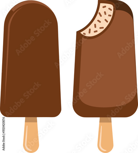 Chocolate Ice Cream Bars on Sticks Isolated on Transparent Background Frozen Dessert Concept