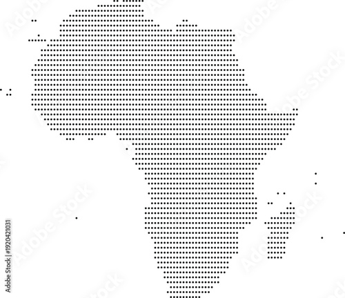 Map of Africa continent shape constructed from small black dots on white background digital art
