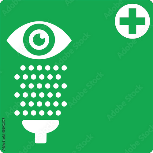 Emergency eyewash station sign vector icon, green safety equipment symbol for first aid and medical