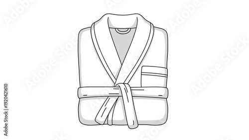 Folded bathrobe line art illustration representing comfort and luxury at home or spa wellness centers for relaxation and self care.