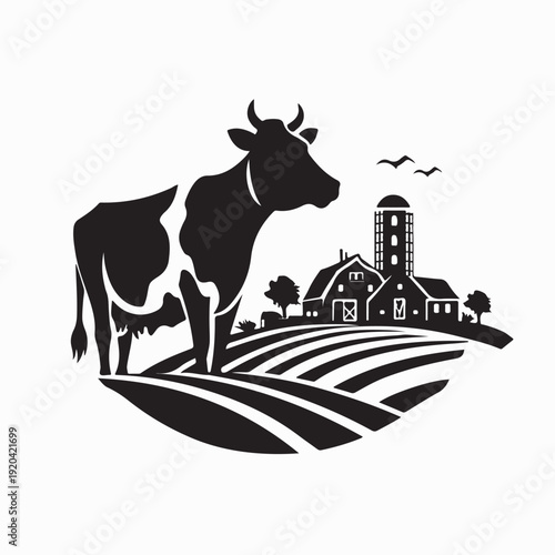Modern Dairy Farm Cow Logo Vector for Agriculture Company