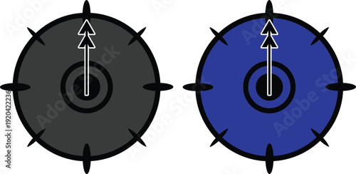 Target goal achievement icon set collection with dartboard, arrow, focus and business strategy symbols in blue and black colors isolated on white background, success and marketing concept.