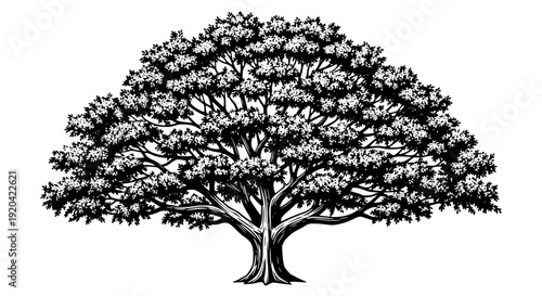 Detailed Tree Silhouette Vector Woodland Nature Illustration Isolated on White Background