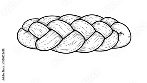 Braided bread loaf line art illustration representing traditional challah or bakery products for artisanal food branding and shop labels.
