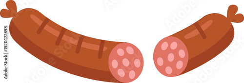 Sliced Brown Sausages Isolated on Transparent Background Savory Meat Concept