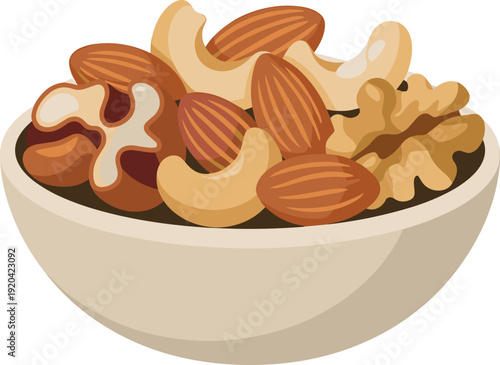 Assorted Nuts in Bowl Isolated on Transparent Background Healthy Snack Concept