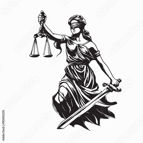 Legal Lady Justice Logo Vector Illustration Blindfolded with Scales Sword