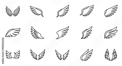 Collection of Hand-Drawn Angel Wings Icons and Symbols for Design