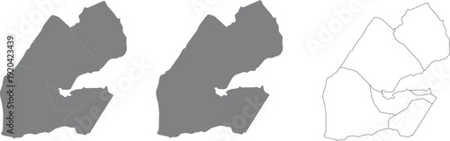 Djibouti Administrative Map Vector  Detailed Regions Outline and Silhouette Set