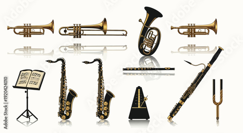 Orchestral Instruments Collection: Brass, Woodwinds, and Music Stand