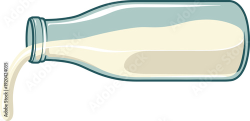 Milk Pouring from Glass Bottle Isolated on Transparent Background Fresh Dairy Concept