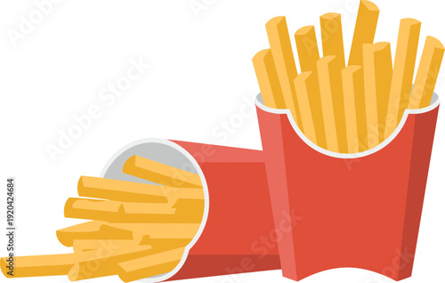 French Fries in Red Containers Isolated on Transparent Background Fast Food Snack Concept