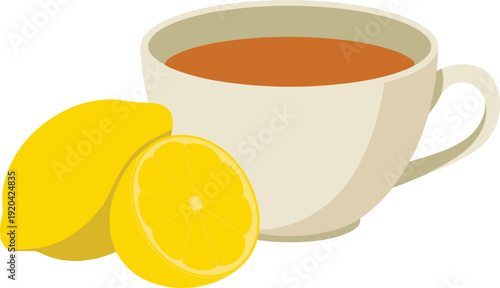 Warm Lemon Tea with Citrus Slices Isolated on Transparent Background Herbal Drink Concept