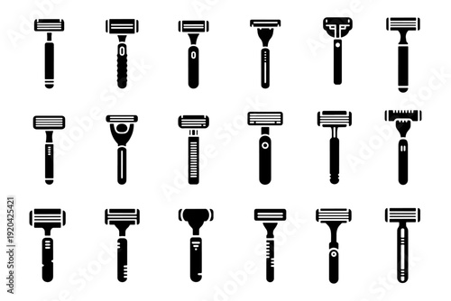 Razor Solid Icon Set Simple Shapes Vector Shaving Grooming Personal Care Illustration