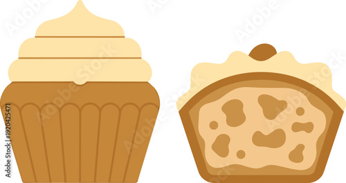 Cupcakes with Creamy Frosting and Chocolate Centers Isolated on Transparent Background Celebration Dessert Concept