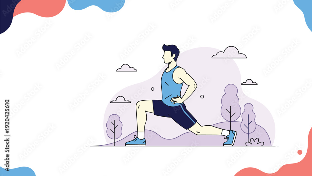 Obraz premium Athletic man performing lunge exercise in outdoor park setting for fitness training and healthy active lifestyle.