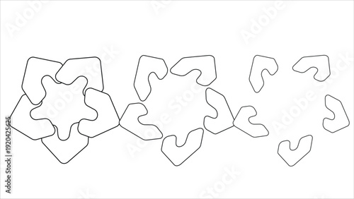 Vector illustration of puzzle pieces connecting and disconnecting in a line