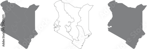 Gray Map of Kenya with Administrative Districts and Borders Vector