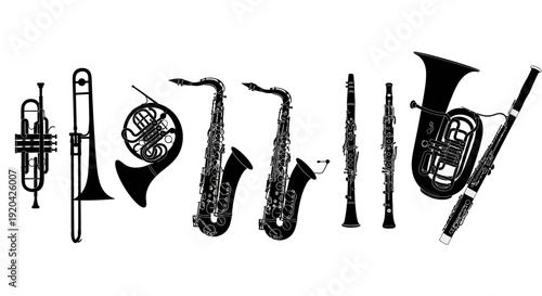 Silhouette Collection of Orchestra and Band Musical Instruments