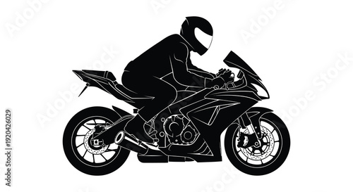 A dynamic black silhouette of a motorcycle racer leaning into a turn showcasing speed and agility silhouette high quality professional detailed