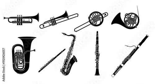 Collection of Musical Instruments Silhouette Vector Illustration