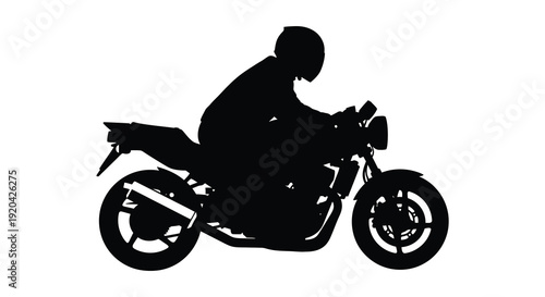 A dynamic black silhouette depicts a motorcyclist riding a powerful sportbike showcasing speed and motion silhouette high quality professional detailed modern