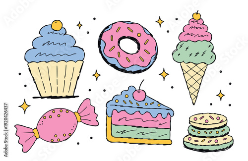 Cute Hand Drawn Sweet Dessert Pastry Doodle Illustration