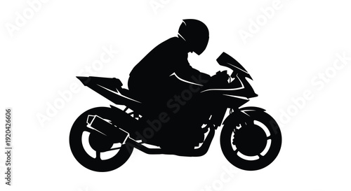 A sleek black silhouette of a motorcyclist riding a sportbike capturing speed and motion silhouette high quality professional detailed modern elegant