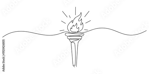 Continuous one line of a torch symbolizing truth against darkness, drawn illustration.