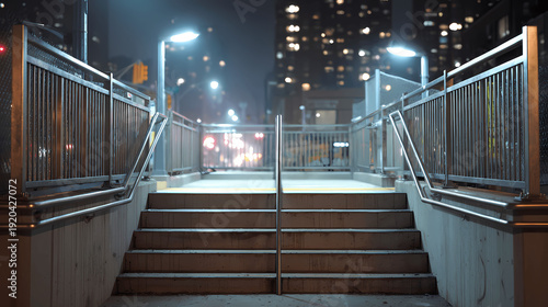 Empty Subway Entrance at Night
