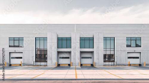 Modern Warehouse Exterior with Large Windows