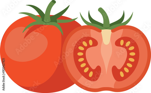 Fresh Tomatoes with Cut Half Isolated on Transparent Background Juicy Produce Concept
