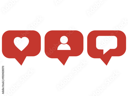 Social media notification icons for likes followers and comments