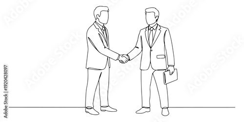 Continuous one line of a businessman shaking hands while passing hidden cash, drawn illustration.