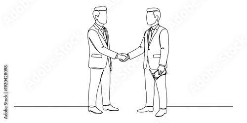 Continuous one line of a businessman shaking hands while passing hidden cash, drawn illustration.