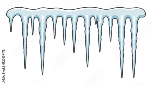 Row of sharp icicles hanging from a frozen ledge