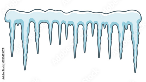 Row of sharp icicles hanging from a frozen roof edge